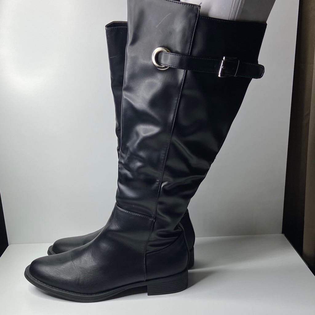 Avon Black Over The Knee Boots With Buckle Detail